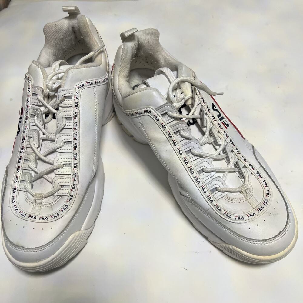 Fila Disruptor II Womens Size 12 White/Red Walking Running Shoes Sneakers